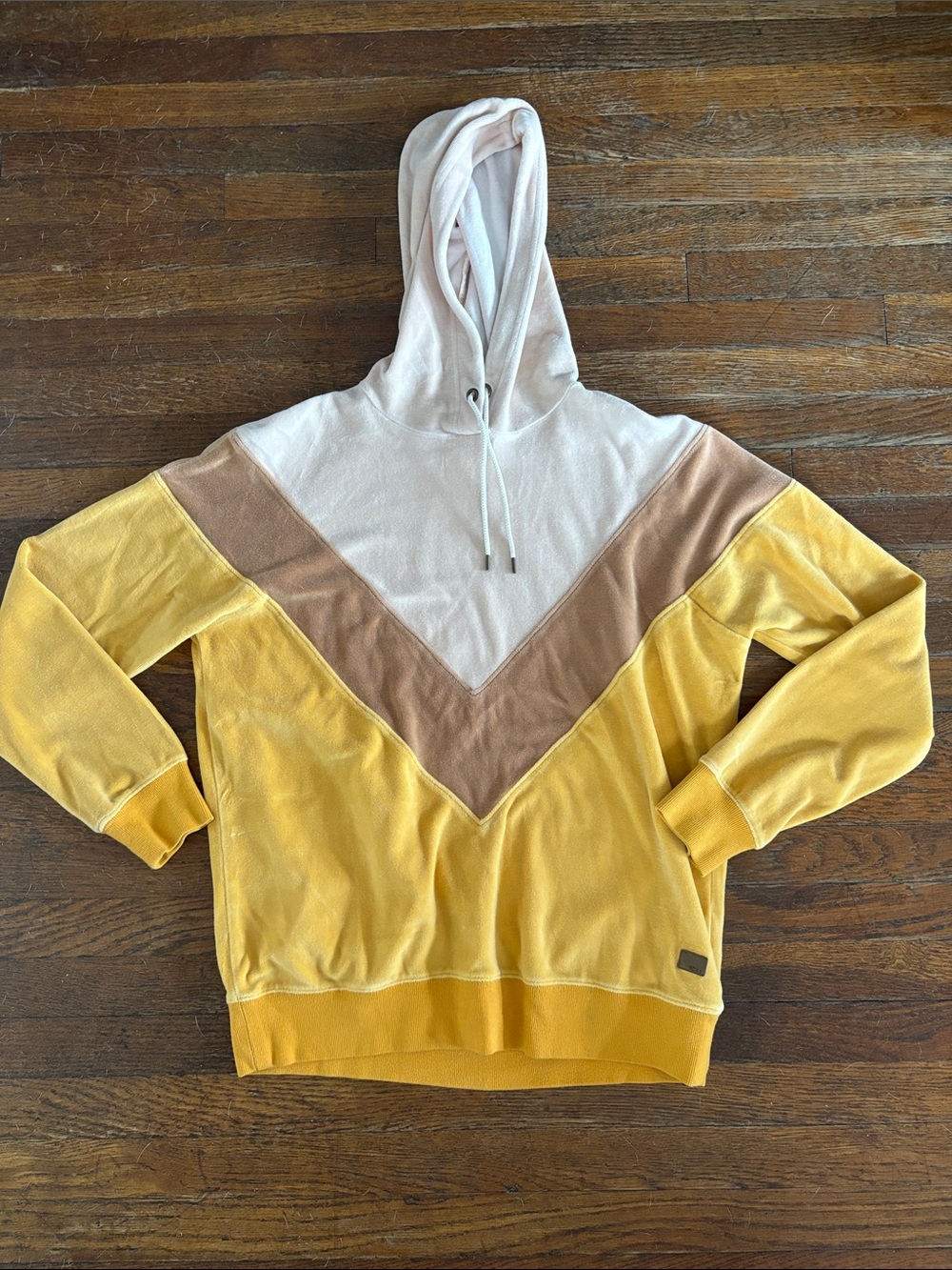 ROXY women’s sweatshirt hoodie yellow brown cream velour